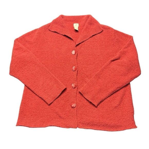 J. Jill Fleece Button Io Cardigan Womens M Burnt Orange Long Sleeve - Picture 1 of 8